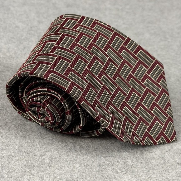 Garrick Anderson Other - Vintage Garrick Anderson Edward Gray Silk Tie Burgundy Geometric USA 56x3.9"